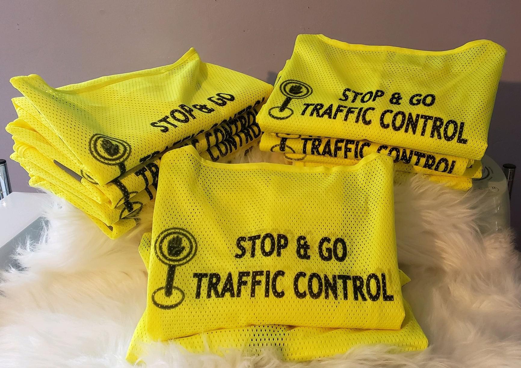Yellow Stop & Go Traffic Control branded shirts